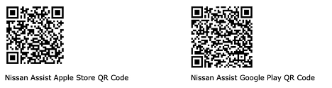 Nissan Assist Apple Store QR code on the left, Nissan Assist Google Store QR code on the right