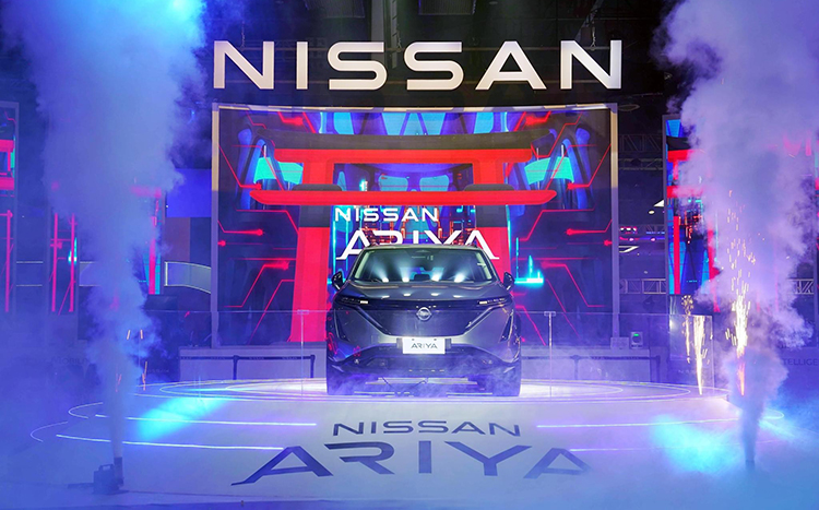 A photo of Nissan Ariya on the stage